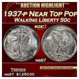 1937-p Walking Liberty Half Dollar Near Top Pop 50
