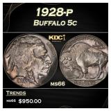 1928-p Buffalo Nickel 5c Grades ms66