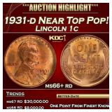 1931-d Lincoln Cent Near Top Pop! 1c ms66+ rd SEGS