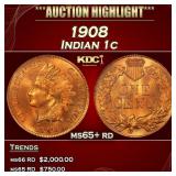 1908 Indian Cent . 1c ms65+ rd SEGS