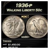 1936-p Walking Liberty Half Dollar 50c ms66+ SEGS