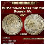 1912-p Barber Dime Toned Near Top Pop 10c ms66+ SE