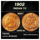 1902 Indian Cent . 1c Grades ms65 rd