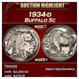 1934-d Buffalo Nickel 5c ms65+ SEGS