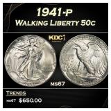 1941-p Walking Liberty Half Dollar 50c ms67 SEGS