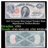 1917 $1 Large Size Legal Tender Note Grades vf+ Si