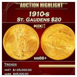 1910-s Gold St. Gaudens Double Eagle $20 ms66+ SEG