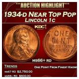 1934-d Lincoln Cent Near Top Pop 1c ms66+ rd SEGS