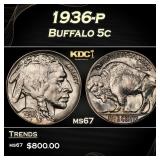 1936-p Buffalo Nickel 5c ms67 SEGS