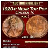 1920-p Lincoln Cent Near Top Pop 1c ms66+ rd SEGS