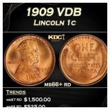 1909 VDB Lincoln Cent 1c ms66+ rd SEGS