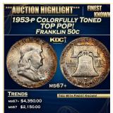 1953-p Franklin Half Dollar Colorfully Toned TOP P