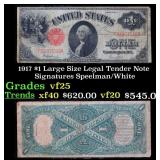 1917 $1 Large Size Legal Tender Note Grades vf+ Si