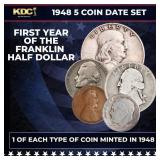 1948 5 Coin Date Set, 1 Of Each Type Of Coin Minte