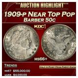 1909-p Barber Half Dollars Near Top Pop 50c ms66+