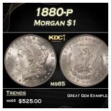 1880-p Morgan Dollar $1 Grades ms65