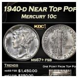 1940-d Mercury Dime Near Top Pop 10c ms67+ fsb SEG