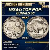 1934-d Buffalo Nickel TOP POP! 5c ms67 SEGS