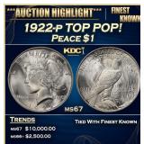 1922-p Peace Dollar TOP POP! $1 ms67 SEGS