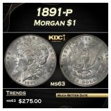 1891-p Morgan Dollar $1 Grades ms63
