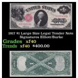 1917 $1 Large Size Legal Tender Note Grades xf Sig