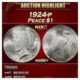 1924-p Peace Dollar $1 ms66+ SEGS