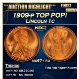 1909-p Lincoln Cent TOP POP! 1c ms67+ rd SEGS