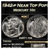 1942-p Mercury Dime Near Top Pop! 10c ms67+ fsb SE
