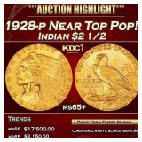 1928-p Gold Indian Quarter Eagle Near Top Pop! $2