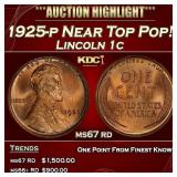 1925-p Lincoln Cent Near Top Pop! 1c ms67 rd SEGS