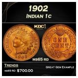 1902 Indian Cent . 1c Grades ms65 rd