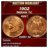 1902 Indian Cent . 1c ms66+ rd SEGS