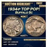 1934-p Buffalo Nickel TOP POP! 5c ms67+ SEGS