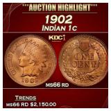 1902 Indian Cent . 1c ms66 rd SEGS