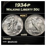 1934-p Walking Liberty Half Dollar 50c Grades ms66
