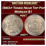 1883-p Morgan Dollar Toned Near Top Pop $1 ms67+ S