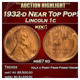1932-d Lincoln Cent Near Top Pop! 1c ms67 rd SEGS