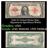1923 $1 United States Note Grades vf+ Signatures S