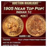 1905 Indian Cent Near Top Pop! 1c ms66+ rd SEGS