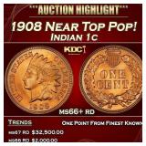 1908 Indian Cent Near Top Pop! 1c ms66+ rd SEGS