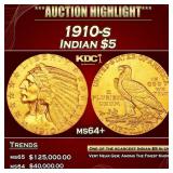 1910-s Gold Indian Half Eagle $5 ms64+ USCG