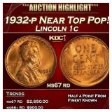 1932-p Lincoln Cent Near Top Pop! 1c ms67 rd SEGS