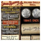 20 Unc Morgan Silver SEARS Dollar Roll 1884&S Ends