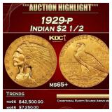 1929-p Gold Indian Quarter Eagle $2 1/2 ms65+ SEGS