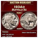 1934-d Buffalo Nickel 5c ms65+ SEGS