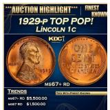 1929-p Lincoln Cent TOP POP! 1c ms67+ rd SEGS