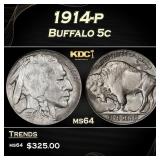 1914-p Buffalo Nickel 5c Grades ms64