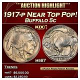 1917-p Buffalo Nickel Near Top Pop! 5c ms67 SEGS