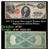 1917 $1 Large Size Legal Tender Note Grades xf Sig