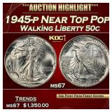 1945-p Walking Liberty Half Dollar Near Top Pop 50